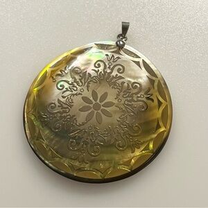 Round Abalone Shell with Gold Tone Art Deco Pendant